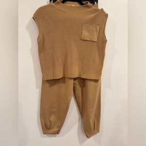 Tan Sleeveless Knit Top and Pants Set